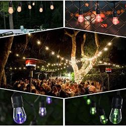 42Ft Outdoor String Lights, Commercial Changing Color RGB String Lights with Remote Control and 15 Hanging Sockets for Patio Garden Porch Backyard Party Deck Yard