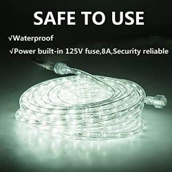 50ft/15m Plug in LED Rope Lights, 540 Daylight White LEDs, 110V, 2 Wire, Waterproof,Connectable, Power Socket Connector Fuse Holder, Indoor/Outdoor Use, Ideal for Backyards, Decorative Lighting