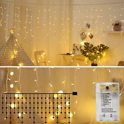 Areskey Icicle Lights,10Ft 90 LED Window Curtain String Light,8 Modes USB Battery Operated,Waterproof Fairy String Lights for Indoor Outdoor Wedding Party Home Garden Bedroom Decoration,Warm White