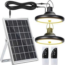 Upgraded Solar Lights Outdoor Indoor Motion Sensor with Dual Lamp JACKYLED Remote Control Solar Pendant Light Waterproof LED Hanging Shed Light with Adjustable Solar Panel for Home Porch, Warm White