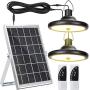 Upgraded Solar Lights Outdoor Indoor Motion Sensor with Dual Lamp JACKYLED Remote Control Solar Pendant Light Waterproof LED Hanging Shed Light with Adjustable Solar Panel for Home Porch, Warm White