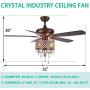 Rustic Ceiling Fan with Crystal Light Home Indoor Quiet Fan Light Reversible Wood Blades Ceiling Fan Chandelier Bedroom Living Room Family Ideal Crystal Fan Light, New Bronze, 52-Inch