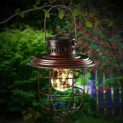 Hanging Solar Lights Outdoor - Vintage Solar Powered Lantern Waterproof Retro Solar Lamps with Warm Light Edison Bulb for Patio,Yard,Garden and Pathway Decoration