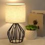 HAITRAL Modern Farmhouse Lamps - Black Metal Table Lamps with Hollowed Out Base , Bedside Lamps Set of 2 with Linen Fabric Lampshade for Bedrooms, Living Room