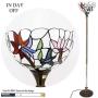 Tiffany Floor Lamp Torchiere Up Lighting W12H66 Inch Stained Glass Hummingbird Lampshade Antique Standing Iron Base 1E26 Foot Switch S801 WERFACTORY Lamps Living Room Bedroom Home Office Decoration