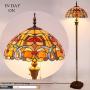 Tiffany Style Floor Standing Lamp W16H64 Inch Tall Orange Stained Glass Liaison Crystal Bead Flower Shade 2E26 Antique Reading Lighting Resin Base S617 WERFACTORY LAMPS Bedroom Living Room Lover Gifts