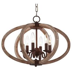 Springzouk 6 Light Wooden Chandelier,D80106 Super Easy Install,Very Classy and Antique Looking (Vintage Wooden Grey)