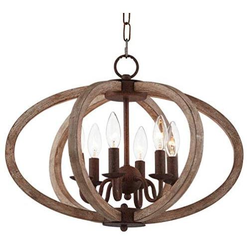 Springzouk 6 Light Wooden Chandelier,D80106 Super Easy Install,Very Classy and Antique Looking (Vintage Wooden Grey)