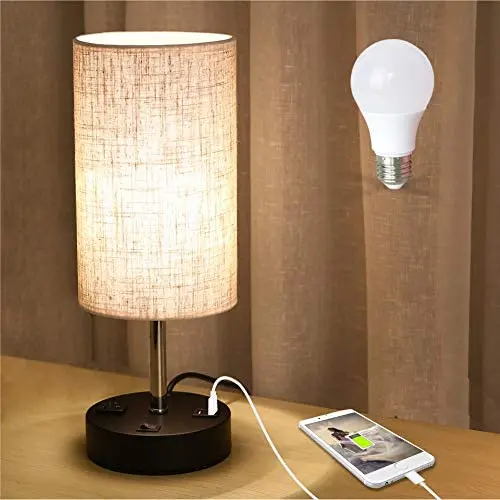 Lifeholder USB Lamp, Table Lamp with Warm White LED Bulb, Bedside Nightstand Lamp Built in Dual USB Port & A Power Outlet, Desk Lamp Perfect for Bedroom, Living Room or Office (Round) Lifeholder USB Lamp, Table Lamp with Warm White LED Bulb, Bedside Nightstand Lamp Built in Dual USB Port & A Power Outlet, Desk Lamp Perfect for Bedroom, Living Room or Office (Round)
