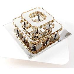 Xie Crystal LED Ceiling Light, 12 Inch Stainless Steel K9 Ceiling, No Opening Needed, Two-Story Square Pendant Lamp in Dining Room Living Room (36W / 6500K / Cold White) (Amber Tricolor)