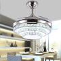 BIGBANBAN 42 Inch Crystal Ceiling Fan with Lights and Remote,Modern Chandelier with Retractable Blade,LED Ceiling Fan for Dining Room (Sliver)