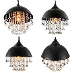 LITFAD Industrial Pendant Lamp Wrought Iron Vintage Retro Crystal Pendant Light - Adjustable 13'' Edison Metal Hanging Ceiling Light Chandelier with Hanging Crystal for Restaurant Living Room Cafe