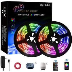 Tonnali 66ft LED Strip Lights for Bedroom Music Sync 5050 RGB Color Changing Strip Lights with 44 Keys Remote, Compatible with Alexa/Google Home, 2 Rolls of 33ft Led Strip Lights …