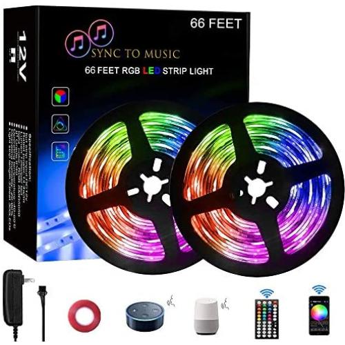 Tonnali 66ft LED Strip Lights for Bedroom Music Sync 5050 RGB Color Changing Strip Lights with 44 Keys Remote, Compatible with Alexa/Google Home, 2 Rolls of 33ft Led Strip Lights …