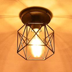 Lysed Semi Flush Mount Ceiling Light E26 E27 Light Fixtures Retro Black Industrial Pendant Light Metal Bulb Guard Lamp Cage for Porch Hallway Kitchen Stairway Farmhouse Light