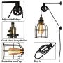 Modern Industrial Rustic Cage Wall Lamp Lift Pipe Pulley Lights Fixture - Retro Pendant Lamp Adjustable Hanging with Plug in Cord - Wall Sconce for Indoor Living Room Restaurant (with no Bulb,Black)