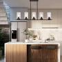 Lucidce Modern Farmhouse Chandelier Pendant Lighting for Kitchen Island Black 5 Lights Clear Glass Shades Linear Dining Room Lighting Fixtures Hanging