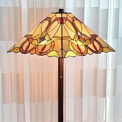 Tiffany Style Floor Lamp Mission Standing Vintage Antique 63'' Tall Stained Glass Brown Red Tan Traditional Light Decor Bedroom Living Room Reading Gift AM343FL17 Amora Lighting, Yellow