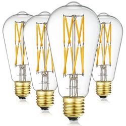 LEOOLS Vintage 10W LED Edison Bulb Dimmable, 100W Equivalent Antique Style Filament Light Bulbs, Clear Glass, Warm White 2700K, 1200LM, E26 Base, Decorative, 360 Degrees Beam Angle, Pack of 4.