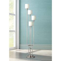 Modern Floor Lamp 4-Light Tree Brushed Steel White Frosted Glass for Living Room Bedroom Uplight - Possini Euro Design