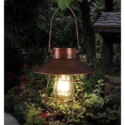 Hanging Solar Lights Outdoor -Vintage Solar Powered Lantern Waterproof Retro Solar Lamps with Warm Light Edison Bulb for Patio,Yard,Garden and Pathway Decoration(Copper)