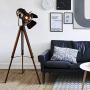 Modern Industrial Vintage Tripod Floor Lamp - Wooden Nautical Cinema Searchlight - Spotlight Reading Light for Living Room and Office Movie Theatre Decoration Adjustable Height (excluding Bulb)