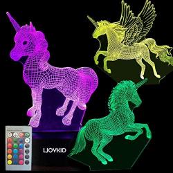 3PCS 3D Unicorn Night Light——3D Unicorn Lamp 3 Pattern 7 Colors Changing Decor Lamp with Remote Control for Kids Illusion Bedside Lamps Ideal Gifts for Girls and Unicorn Lovers