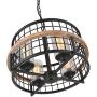 Giluta Rustic Round Chandelier Island Pendant Lighting Fixture with 4 Glass Shades, Industrial Drum Chandelier for Dinning Room Living Room Doorway Farmhouse Foyer Bar, Black (C0050)