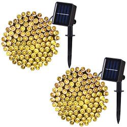 Solar String Lights Outdoor Waterproof, 39 ft 100-LED Solar Lights Outdoor, 8 Lighting Mode Solar Fairy Lights for Garden, Patio, Yard, Christmas Trees Wedding Party Decor (Warm White, 2 Pack)