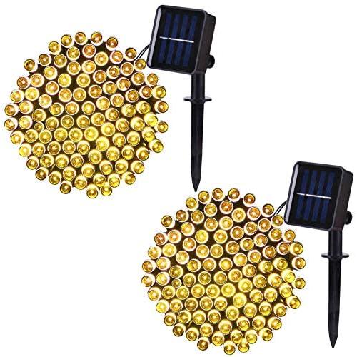 Solar String Lights Outdoor Waterproof, 39 ft 100-LED Solar Lights Outdoor, 8 Lighting Mode Solar Fairy Lights for Garden, Patio, Yard, Christmas Trees Wedding Party Decor (Warm White, 2 Pack)