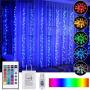 OPOLEMIN Window Curtain Lights Color Change Curtain String Lights of 300 RGB USB Powered, 16 Lighting Colors 4 Light Shows 9.84x9.84ft Rainbow Starry Lights for Bedroom Valentines Day (Multi-Color)