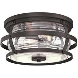 Westinghouse Lighting 6359500 Weatherby Two-Light Flush-Mount, Weathered Bronze Finish with Clear Glass Outdoor Ceiling Fixture