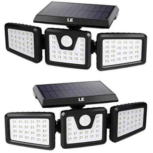 LE Solar Lights Outdoor, Motion Sensor Security Lights, 3 Adjustable Head 70 LED 270° Wide Angle, Waterproof Wireless Wall Lights for Porch Yard Garage Pathway and More, Pack of 2