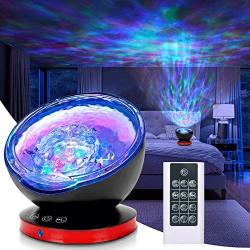 Ocean Wave Projector,12LED Night Light Lamp with Adjustable Lightness Remote Control Timer, 8 Color Changing Lighting Modes Star Projector for Baby Bedroom Decoration