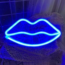 Lip Shaped Neon Signs for Wall Decor,USB or Battery Decor Light,Neon Lights for Bedroom,LED Sign Neon Light for Bar,Christmas,Party,Kids,Girls Living Room(Blue)