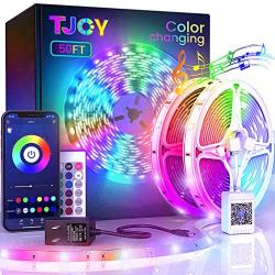 50ft Bluetooth LED Strip Lights, Music Sync 5050 LED Light Strip RGB Color Changing LED Lights Strip with Phone Remote, LED Lights for Bedroom Kitchen TV Party TIKTOK DIY (APP+Remote +Mic)