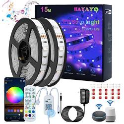 Smart LED Strip Lights 50Ft /2Rolls, HAYAYO Color Changing Rope Lights with Remote WiFi APP Music Sync 5050 RGB LED Lights for Bedroom Kitchen Party Decoration, Compatible with Alexa Google Home