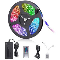 Led Strip Lights, 16.4ft 300 LEDs Waterproof Flexible Color Changing RGB 5050 LED Light Strip with Remote Control and 12V Power Supply, LED Lights for Bedroom Home Kitchen Indoor Outdoor Decoration