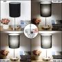 Touch Control Table Lamp, 3 Way Dimmable Bedside Desk Lamp with 2 Fast USB Charging Ports AC Outlet, Black Fabric Shade Modern Nightstand Lamp for Bedroom Living Room, 60W LED Bulb Included (Silver)