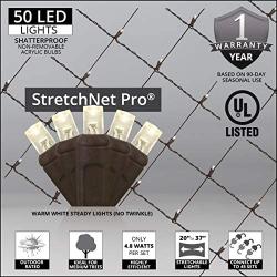 50 Warm White LED StretchNet Pro Expandable Christmas Net Lights for Medium Trees, LED Tree Wrap Lights, 20'' x 45'' Stretchable Net - Brown Wire Trunk Wrap Lights