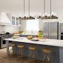 LALUZ Kitchen Light Fixtures,6-Lights Dining Room Lighting Fixtures Hanging, Double Wood Beam Farmhouse Chandelier 25.6”L x 13.4” W x 63” H
