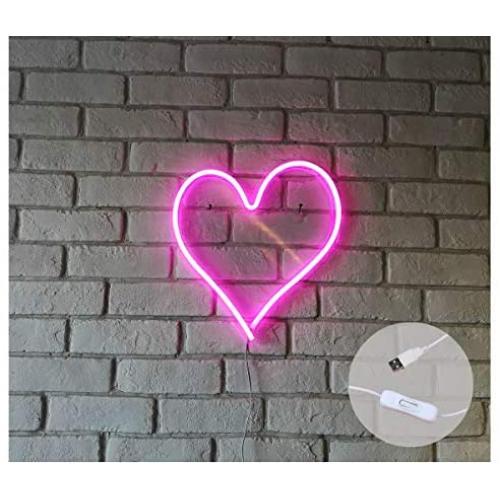 Britrio LED Neon Light Sign, 13.4”x12.6” Heart Shape Neon Sign Wall Hanging Sign Wall Art for Bar Kid’s Bedroom Living Room Party,Home Decor Neon Night Light USB Powered with ON/OFF Switch(Pink Heart)