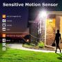 Solar Motion Sensor Security Light, Outdoor Flood Light, 1500LM 5000K, IP65 Waterproof, 3 Adjustable Heads Light with 2 Modes Automatic and Permanent on, for Backyards, Patios, Garages, Entryways