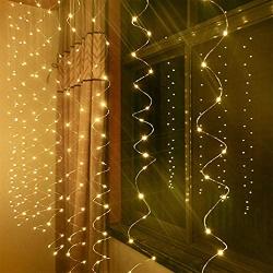 300LED Copper Wire Curtain Lights with Remote, 8 Modes DIY Pattern Flexible String Lights, Window and Wall Decorations for Garden, Room, Party (Warm White)