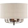Tremont Rustic Farmhouse Table Lamp Bronze Iron Cage Burlap Fabric Drum Shade 3-Light for Living Room Bedroom Bedside Nightstand Office Family - Franklin Iron Works