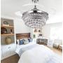 Crystal Chandelier Fandelier Chrome Ceiling Fan 42 Inch with Retractable invisible Blades and 3 Changing LED Light Color Ceiling Fan Light for Indoor, Living Room, Dining Room, Bedroom