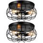 2 Pack Vintage Semi Flush Mount Ceiling Light, Elibbren E26 Industrial Metal Cage Ceiling Light Fixture 3 Lights for Bedroom Kitchen Dining Room Living Room