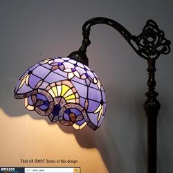 Tiffany Style Reading Floor Lamp Lighting W12H64 Inch Blue Purple Stained Glass Lavender Baroque Lampshade Antique Adjustable Arched Base S003C WERFACTORY Lamps Living Room Bedroom Beside Table Gifts