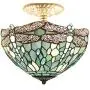 Tiffany Ceiling Fixture Light W12H11 Inch Semi Flush Mount Sea Blue Stained Glass Crystal Bead Dragonfly Lampshade S147 WERFACTORY Lamps Kid Living Room Bedroom Kitchen Island Bar Hallway Tiffany Ceiling Fixture Light W12H11 Inch Semi Flush Mount Sea Blue Stained Glass Crystal Bead Dragonfly Lampshade S147 WERFACTORY Lamps Kid Living Room Bedroom Kitchen Island Bar Hallway