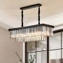 Moooni Rectangle Crystal Chandelier Industrial Rectangular Pendant Lighting Fixtrue for Dining Room Kitchen Island Farmhouse Dining Room Black 4 Lights L 32''x W 10'' x H 10''